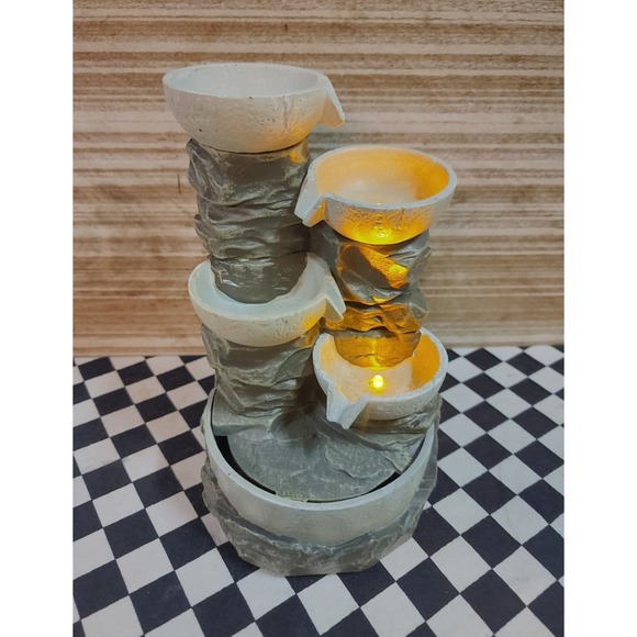 The Unbranded Brand Other - Tabletop Cascading Rock Water Fountain LED Lights Battery Operated Tested